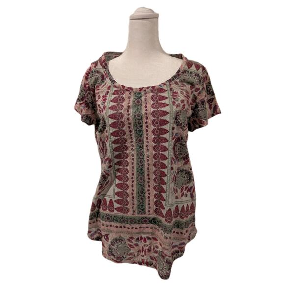 Lucky Brand Boho Floral Linen Blend T-Shirt Top Women's Size Small Hippie NWT - Picture 1 of 16